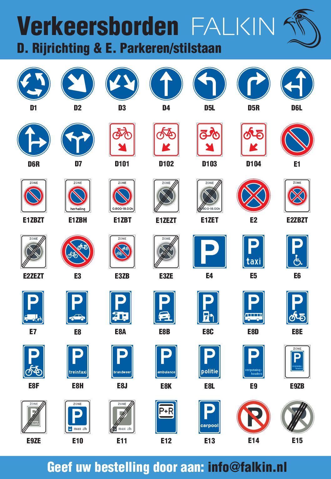 Verkeerdborden - D. Rijrichting & E. Parkeren - stilstaan