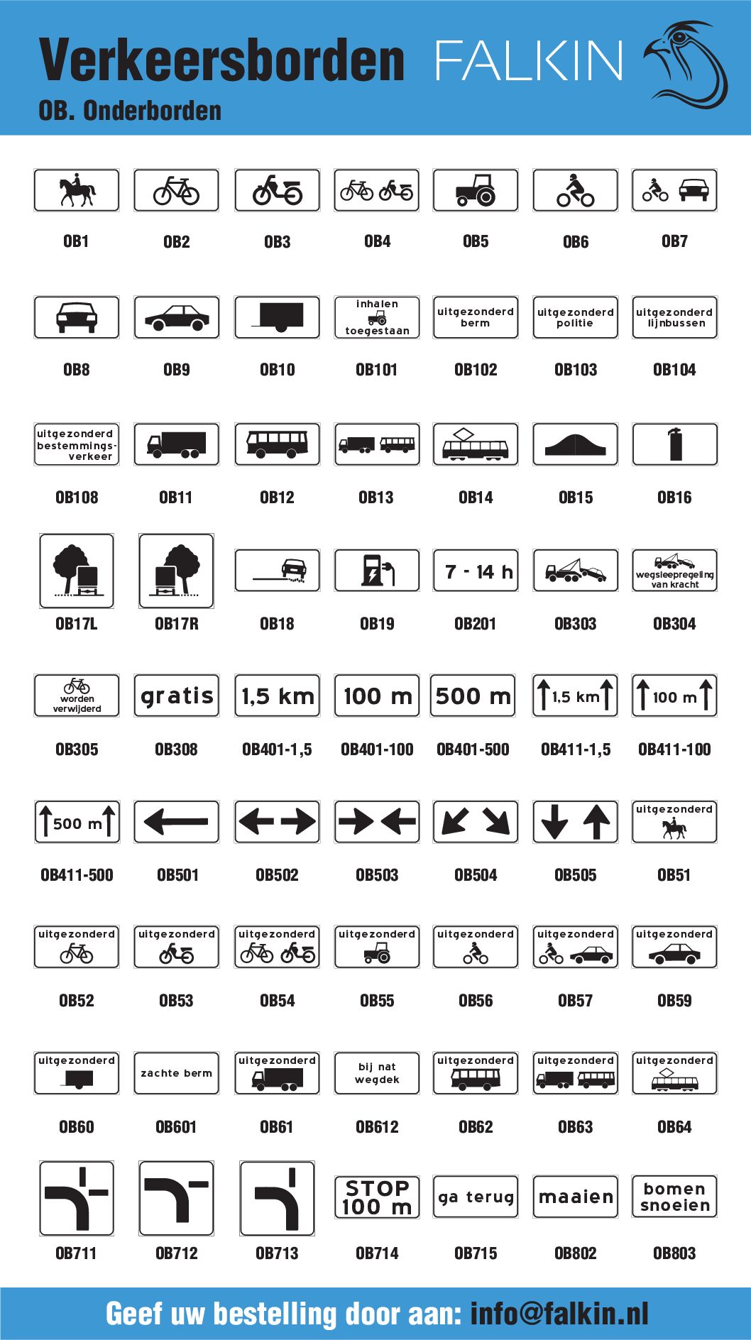 Verkeerdborden - OB. Onderborden
